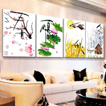 Spring summer autumn and winter cross stitch 2021 New Four Seasons scenery small quadruple painting living room home simple modern handmade