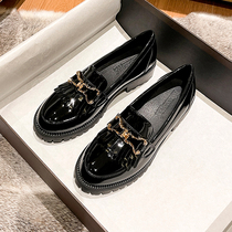 Coarse heel single shoes women 2021 New Spring and Autumn New French middle heel shallow mouth one pedal music Fu British small leather shoes