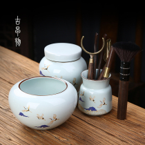 Ancient early things Ebony Ebony six gentlemen accessories ceramic tea washing Jianshui kung fu tea set tea cans tea tools tea clip