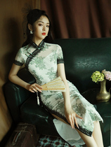 Fa-style little minority lace qipao young Etched Bones in the Elegant Retro Medium Long style Temperament Adolescent Girl Daily Dress and Summer