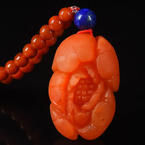 12 91 grams (Sent to Nanhong chain) Baoshan Persimmon Red Sugong three-dimensional carving flowers blossom rich South red agate pendant