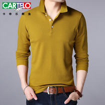 Katerle Crocodile Crocodile Spring Autumn Mens Business Casual Long Sleeve T-Shirt Male Pure Color Turned Polo Shirt Compassionate Youth