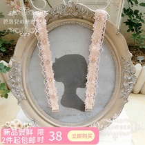 Korean nude Pink luxury super flash gem rhinestone hollow lace dress underwear text non-slip double shoulder strap j121