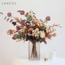 Lancolson series pink autumn color simulation bouquet set home wedding photography decoration flower soft dress living room fake flower