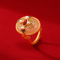 Ancient method to pass down the gold craftsmanship painted enamel imitation and field jade ring gilded hand decorated with your noble and elegant elegant ring