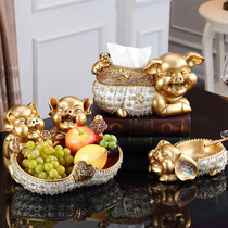 2019 Golden pig lucky decoration living room entrance Lucky pig creative household multi-function tissue box housewarming opening gift
