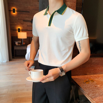 Summer British POLO shirt short-sleeved mens casual lapel ice silk T-shirt slim light familiar business shirt half-shirt