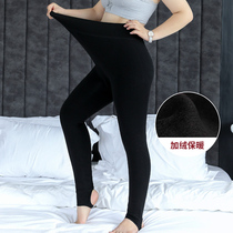 Cai Duobao large size womens clothing fat MM2020 autumn and winter wear large size plus velvet thick leggings 200 pounds black