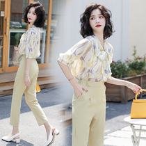 Zhang Cai Feiyue Print Top Two Piece Set Pants Casual Fashion Temperament Shirt Elegant hipster ankle-length pants