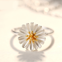 Ring female simple fresh s990 sterling silver daisy flower student opening ring Japan and South Korea