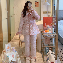 Pajamas Woman Winter Triple thickened gold drill Coral Suede cotton flannel Cotton Flannel Warm Lady Flannel home for autumn and winter