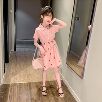 Korean girl dress summer 2021 new style middle big boy pink short sleeve girl mesh skirt princess dress
