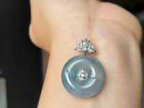 Myanmar Natural Jade A Goods High Ice Blue Float Flower Ping An Buckle Pendant Women's Button Pendant 18K Gold