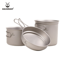 Pure titanium set pot Healthy titanium pot Three-piece small large capacity portable outdoor mountaineering camping camping cookware Pure titanium pot