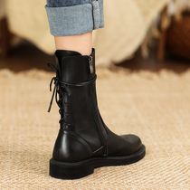 Martin boots female English wind 2021 autumn and winter new leather plus velvet net red pop flat bottom boots children