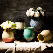Jingdezhen dried flower vase hydroponic vase desktop pottery jar Nordic flower arrangement vase water raising flower living room ornaments