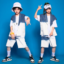 Childrens hip hop suit summer childrens cowboy two-piece tide boy and girl hip-hop performance uniform version of hiphop