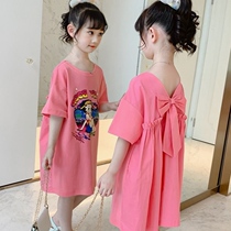  2021 new girls  dresses summer Western style girls short-sleeved long T-shirt skirt Korean summer childrens skirt