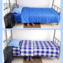 Student Upper and Lower Single Bed Three Piece Set Blue Blue and White Lattice Four-Piece Set quilt cover Sheets Pillow Case Dormitory