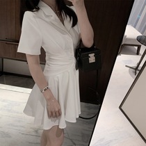 Special Cabinet 2022 Summer New Temperament Design Sensation Folds Cashew A-word dress Slim Fit Slim Short Sleeves Suit Dress