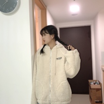 Sanjati embroidery logo Foundation Japanese style ancient style beige cashmere zipper hoodie couples loose