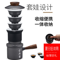  Ailuke travel tea set portable bag sit forget two pots and three cups of household outdoor simple portable Kung Fu tea set