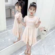 Girls  dresses summer 2021 new childrens little girl skirts big childrens net red floral princess skirt