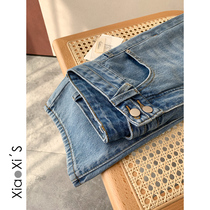 Little Hijijia) pear shaped 2021 new elegant retro ancient high waist loose straight cylinder broadlegged casual denim pants woman