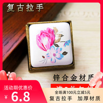 European and American retro square pink flower cabinet door simple personality door handle Green bronze drawer shoe cabinet small handle single button