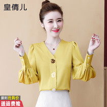 Shirt Woman Design Sensation Small Crowd Autumn Clothing 2022 New Retro Port Taste V Collar Blouse Woman Light Cooked Lantern Sleeve Shirt