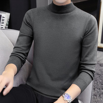 Half turtleneck sweater men 2021 autumn and winter New slim body trend with velvet thick long sleeve knitted base shirt