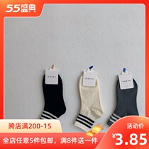 Socks Women in stock Sox Korean version College Wind Short Sox Spring autumn Three bars South Korean striped Short Sox brief Black cotton Sox women