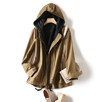 ROUJE POWER windbreaker coat women 2021 Autumn Winter New short style small man temperament loose hooded jacket