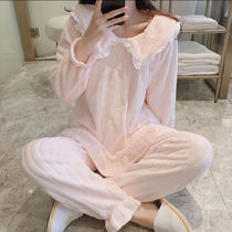 Coral velvet pajamas womens autumn and winter thickened velvet warm students Korean version of the court style home clothes cute suit women