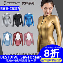 BESTDIVE Dive Good Goddess 2-3MM Long Sleeve Bikini Colorful Free Diving Wet Clothes Consuit Socks