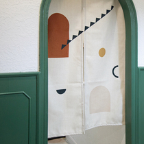 Morandi geometric style fabric door curtain partition curtain room curtain bathroom half curtain non-perforated half curtain