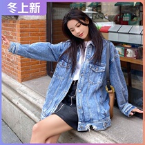 Denim coat female loose Korean version 2021 Spring and Autumn new long student bf wind hole large size denim clothes tide