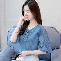 Super Fairy Short Sleeve Snowspinning Jersey Woman 2020 Summer Loaded With Slim Lotus Leaf Side Horn Sleeve V Collar Shirt Printed Blouse