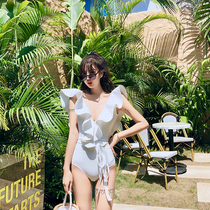 South Korea Ins Swimsuit Women Fairy women Fan Conjoined Slim Sexy Dew Back Net Red Swimsuit Resort Spa Swimsuit