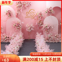 Pink sweet wedding flower wedding finished flower stage stage welcome ground flower Flower Point Road flower corner flower corner flower
