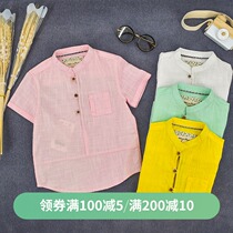 Boys  shirts Short-sleeved summer mens baby tops Trendy childrens shirts Mens childrens pure cotton solid color thin childrens clothing
