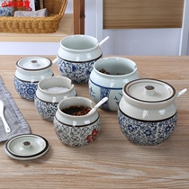 Susu large ceramic oil tank household kitchen supplies with lid seasoning tank salt jar chili oil tank seasoning box lard