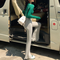 Knitted wide leg pants womens 2021 spring new high waisted straight tube loose slim Joker casual mop pants