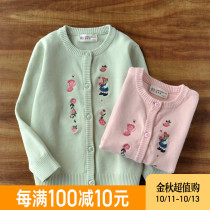 (Broken code clearance) girls knitted cardigan coat foreign-born childrens sweater female baby embroidery sweater