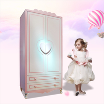 Childrens pink two-door wardrobe teens wardrobe lockers stand Korean pastoral bedroom suite furniture combination