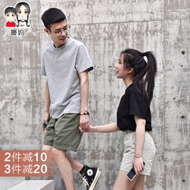 Colorful pure colored round-collar T-shirt relaxed short sleeves and summer clothes in the trend of T-men and women