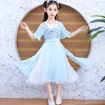 Net Red girl Hanfu dress Chinese style summer dress Super fairy costume little girl 10 summer Chiffon princess skirt
