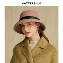  Hat Shihui hat female autumn and winter fisherman hat Elegant Hepburn style felt hat temperament British retro wild wool top hat