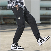 Tide brand summer thin overalls men Korean version of the trend loose mens casual pants straight leg leg ankle-length pants men