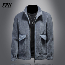 Winter thickened goat-cut cashmere male short grain wool big coat men fur integrated warm henning leather grass jacket